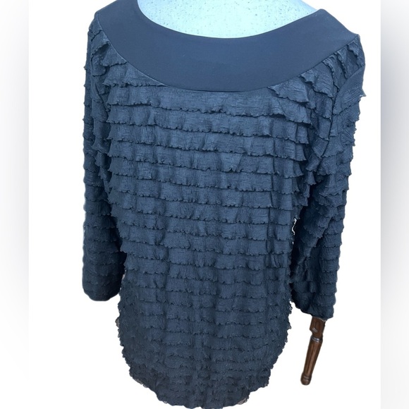 Janeric Womens Black 3/4 Sleeve Tiered Ruffled Layered Embellished Top Size PXL - Picture 3 of 4